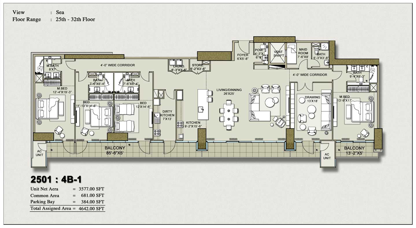 H1 Tower 4-Bedroom Floor Plan Layout 1