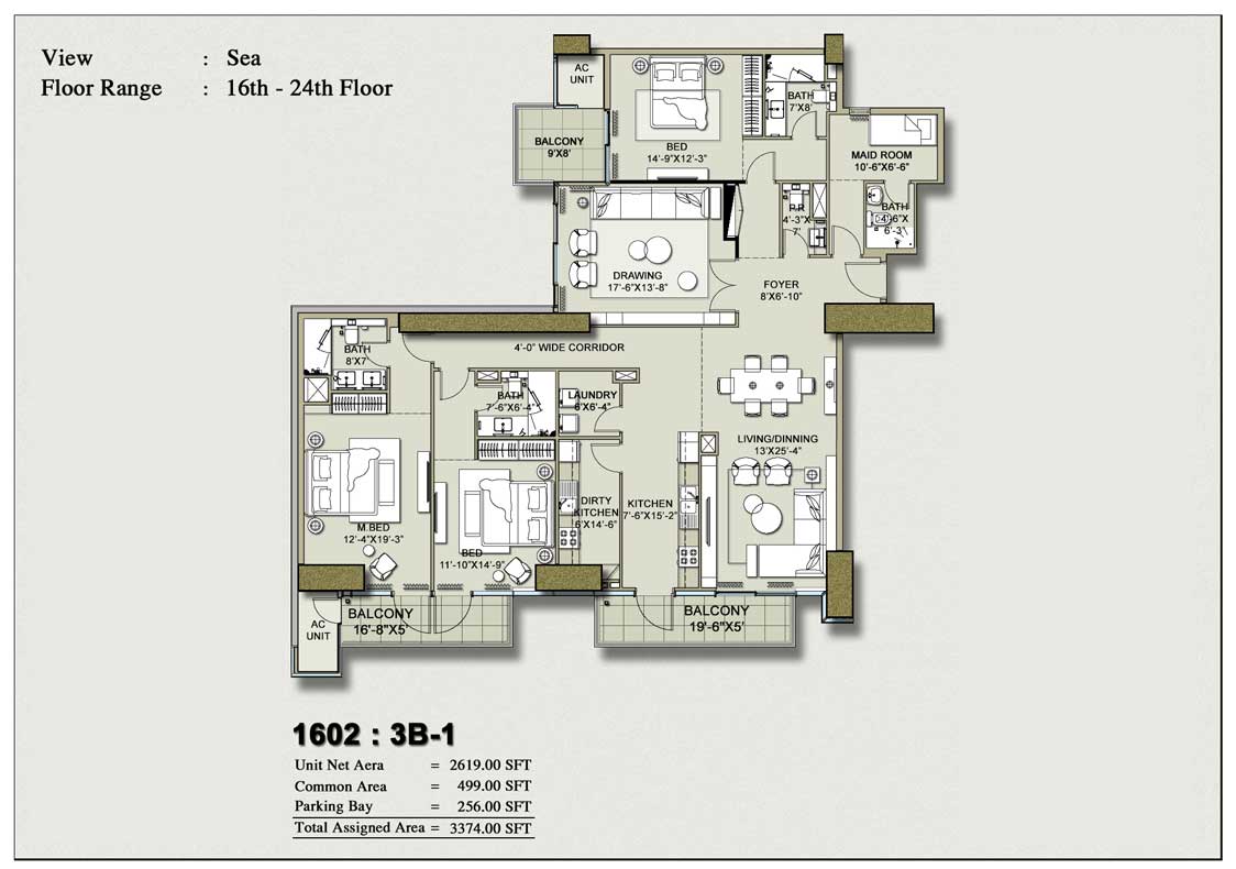 H1 Tower 3-Bedroom Floor Plan Layout 1