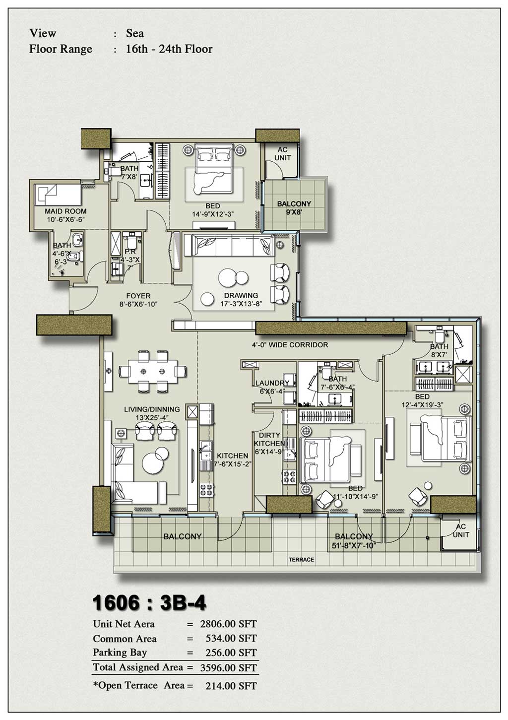 H1 Tower 3-Bedroom Floor Plan Layout 4
