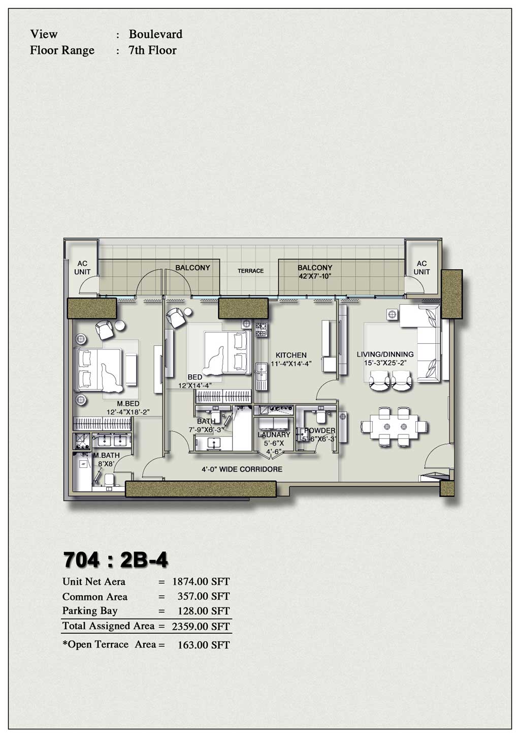 H1 Tower 2-Bedroom Floor Plan Layout 4